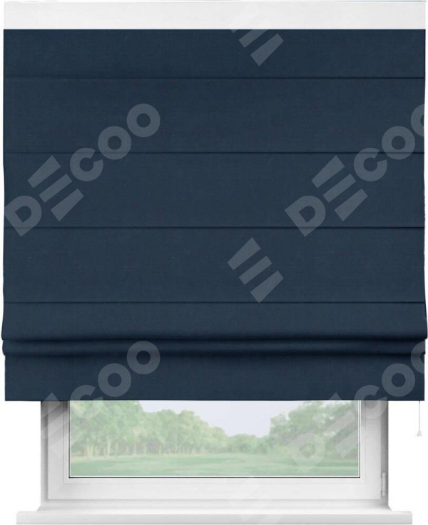 Римская штора «Кортин» с кантом Кинг, для проема, ткань вельвет темно-синий