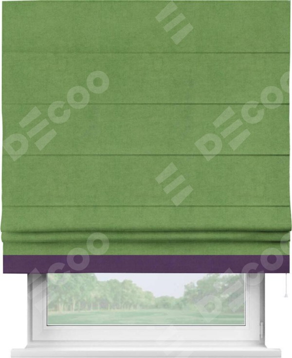 Римская штора «Кортин» с кантом Джестер, для проема, ткань вельвет салатовый