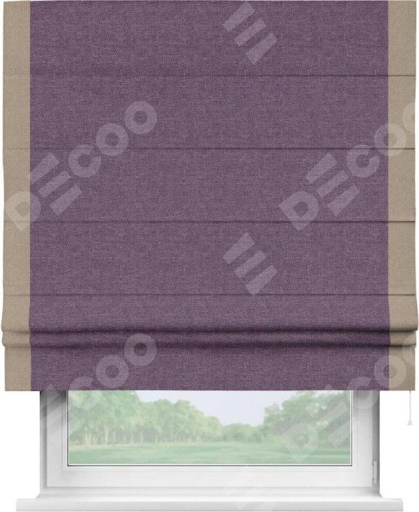 Римская штора «Кортин» с кантом Стрим Дуо, для проема, ткань лён димаут, брусника