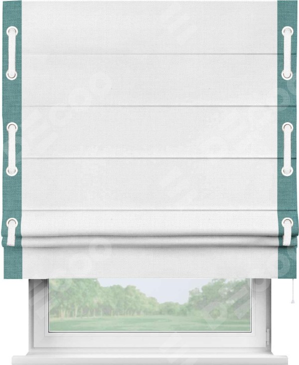 Римская штора «Кортин» с кантом Стрим Дуо (люверсы с пояском), для проема, ткань лён белый