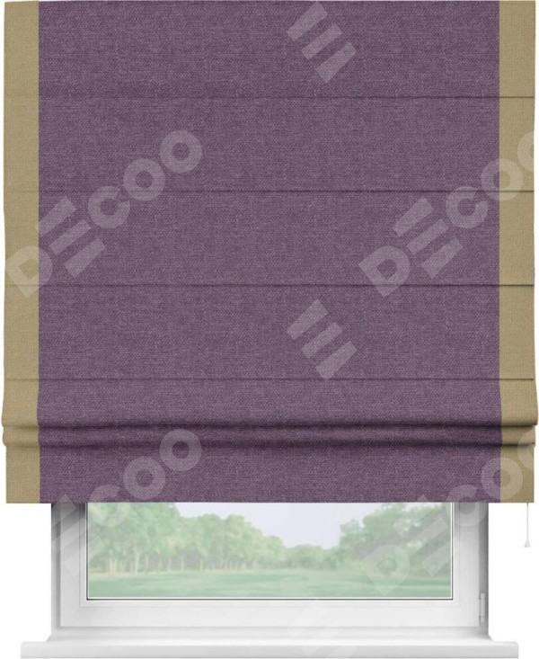 Римская штора «Кортин» с кантом Стрим Дуо, для проема, ткань лён димаут, брусника