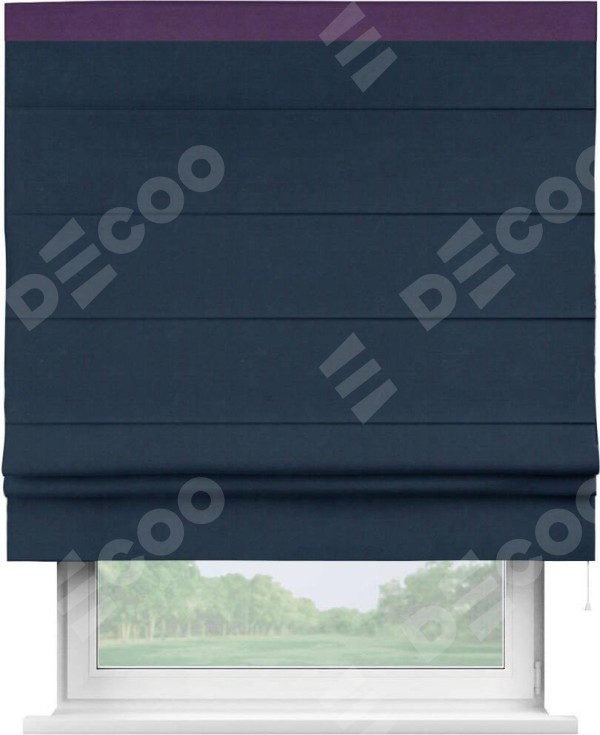 Римская штора «Кортин» с кантом Кинг, для проема, ткань вельвет темно-синий