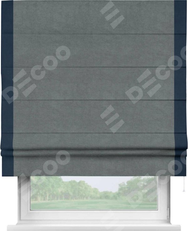 Римская штора «Кортин» с кантом Стрим Дуо, для проема, ткань вельвет серый