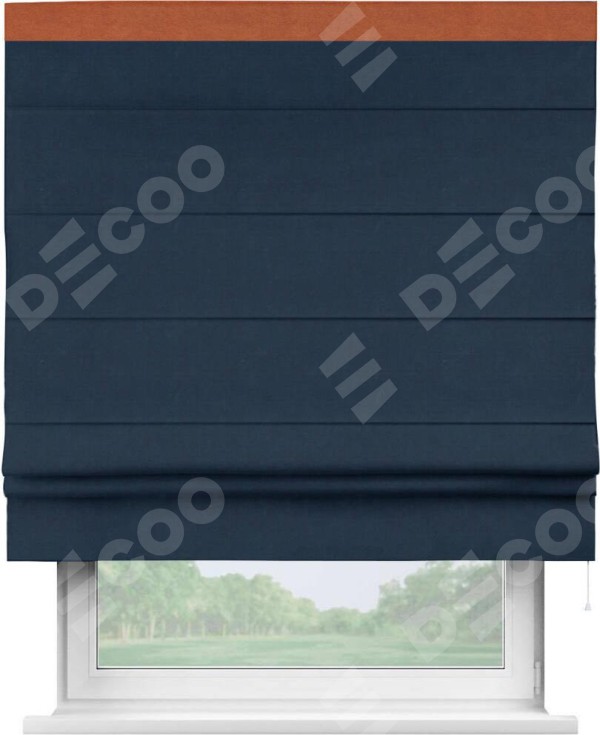 Римская штора «Кортин» с кантом Кинг, для проема, ткань вельвет темно-синий