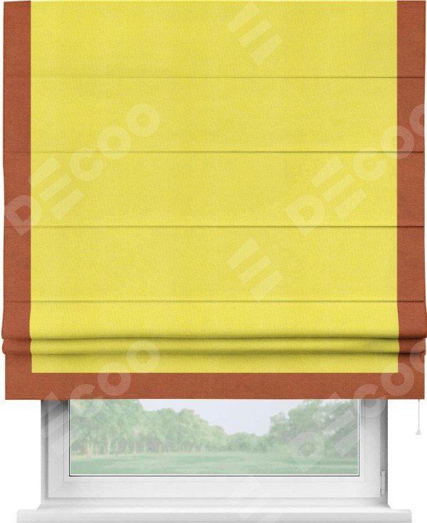 Римская штора «Кортин» с кантом Виктория, для проема, ткань вельвет cветло-желтый