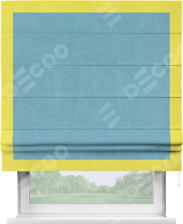 Римская штора «Кортин» с кантом Чесс, для проема, ткань вельвет ментоловый