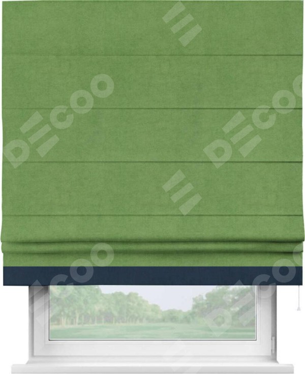 Римская штора «Кортин» с кантом Джестер, для проема, ткань вельвет салатовый