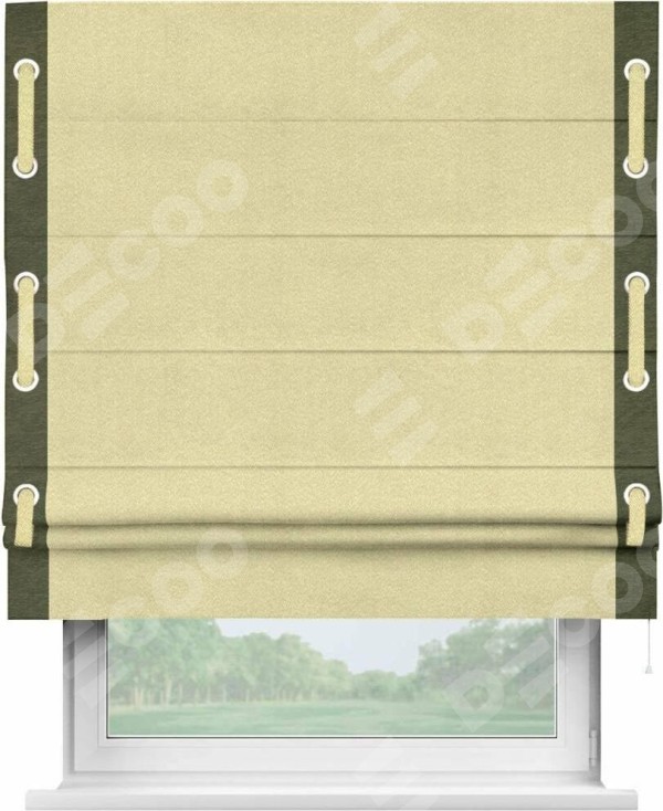 Римская штора «Кортин» с кантом Стрим Дуо (люверсы с пояском), для проема, ткань софт однотонный молочный