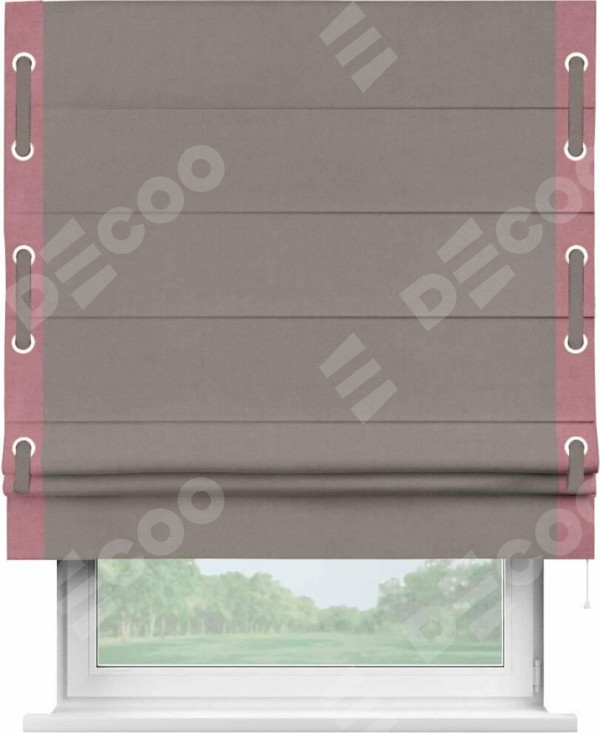 Римская штора «Кортин» с кантом Стрим Дуо (люверсы с пояском), для проема, ткань вельвет темно-бежевый