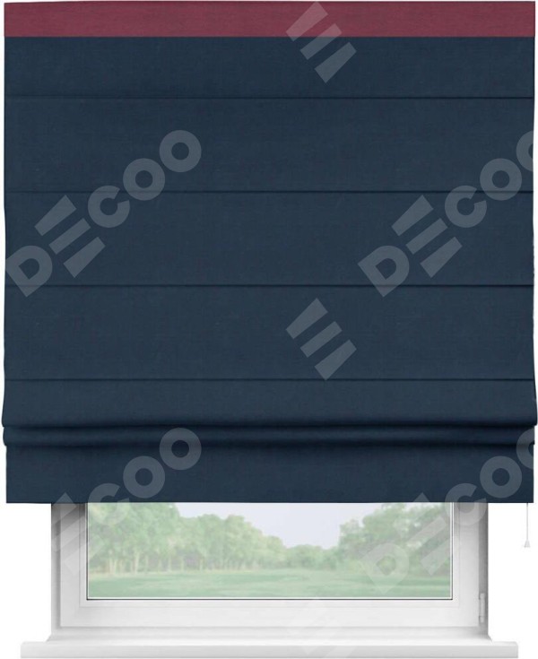 Римская штора «Кортин» с кантом Кинг, для проема, ткань вельвет темно-синий