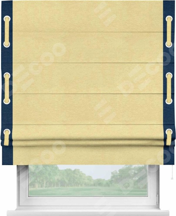 Римская штора «Кортин» с кантом Стрим Дуо (люверсы с пояском), для проема, ткань софт однотонный золотой