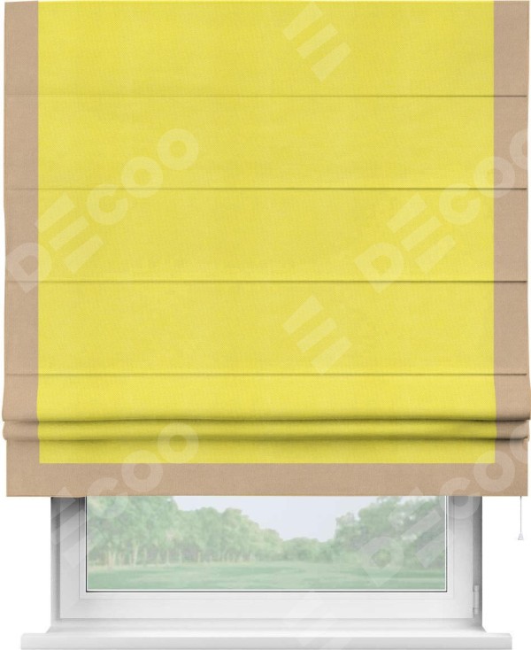 Римская штора «Кортин» с кантом Виктория, для проема, ткань вельвет cветло-желтый