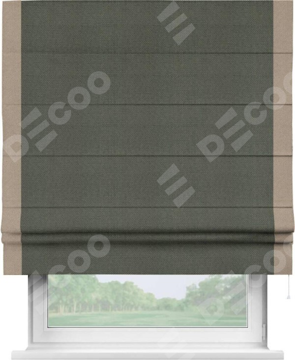 Римская штора «Кортин» с кантом Стрим Дуо, для проема, ткань лён димаут, графит