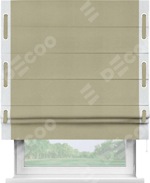 Римская штора «Кортин» с кантом Стрим Дуо (люверсы с пояском), для проема, ткань блэкаут однотонный милано капучино