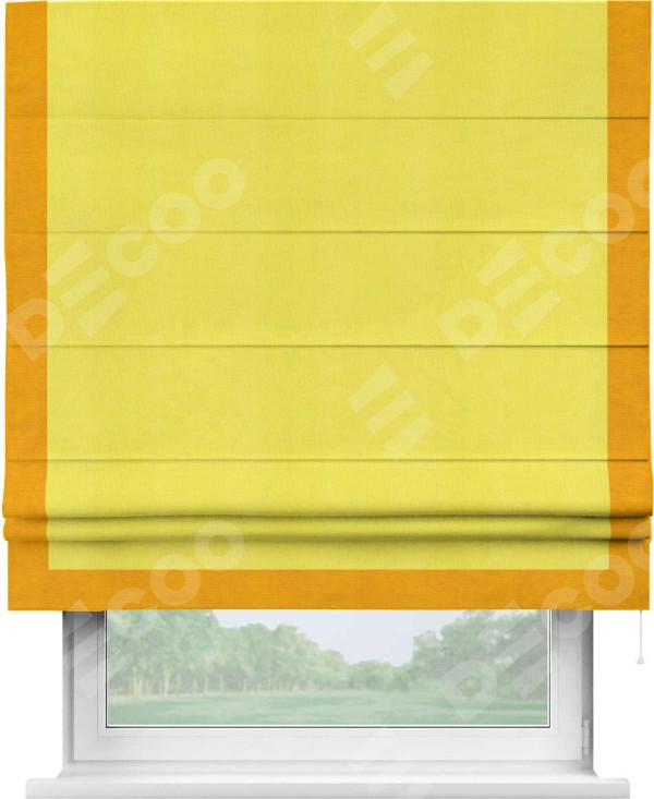 Римская штора «Кортин» с кантом Виктория, для проема, ткань вельвет cветло-желтый