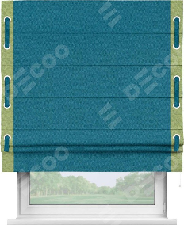 Римская штора «Кортин» с кантом Стрим Дуо (люверсы с пояском), для проема, ткань лён димаут, светло-синий