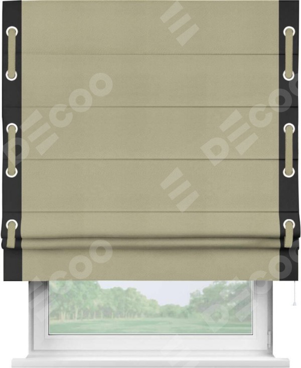 Римская штора «Кортин» с кантом Стрим Дуо (люверсы с пояском), для проема, ткань блэкаут однотонный милано капучино