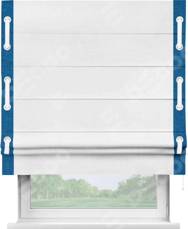 Римская штора «Кортин» с кантом Стрим Дуо (люверсы с пояском), для проема, ткань лён белый
