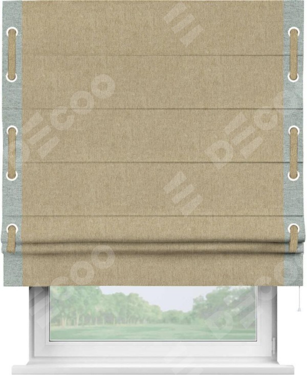 Римская штора «Кортин» с кантом Стрим Дуо (люверсы с пояском), для проема, ткань стиф димаут бежевый