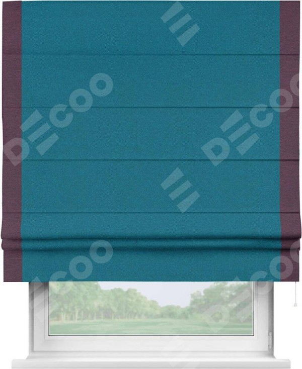 Римская штора «Кортин» с кантом Стрим Дуо, для проема, ткань лён димаут, светло-синий