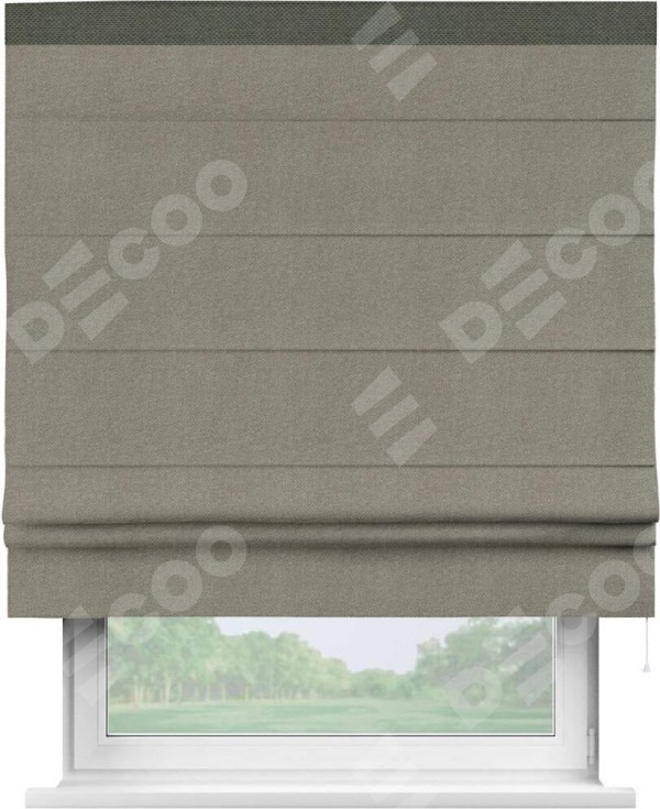 Римская штора «Кортин» с кантом Кинг, для проема, ткань лён димаут, серо-зелёный