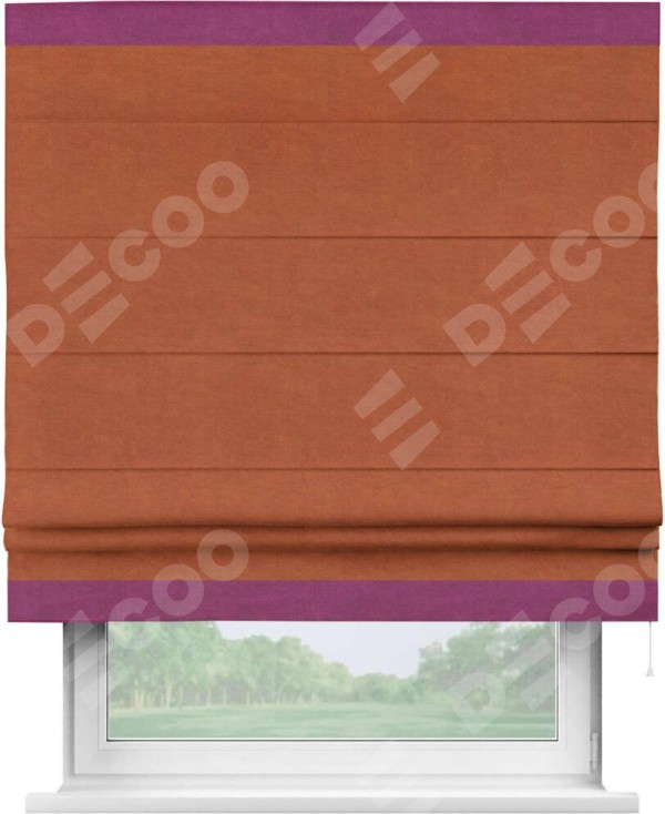 Римская штора «Кортин» с кантом Горизонт, для проема, ткань вельвет терракотовый
