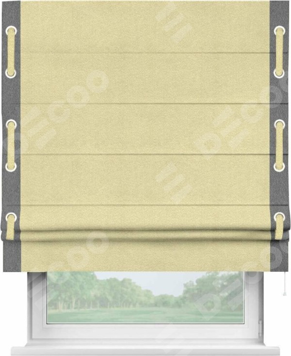 Римская штора «Кортин» с кантом Стрим Дуо (люверсы с пояском), для проема, ткань софт однотонный молочный