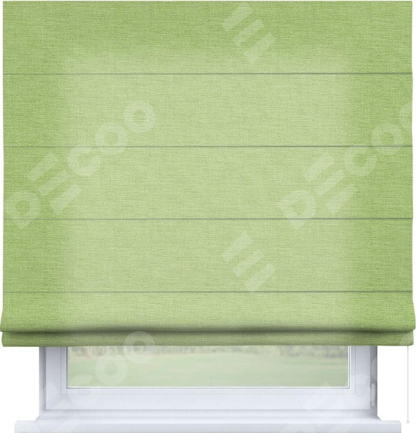 Римская штора «Кортин» для проема, ткань лён зелёный