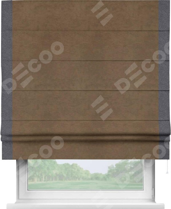 Римская штора «Кортин» с кантом Стрим Дуо, для проема, ткань софт однотонный бронзовый