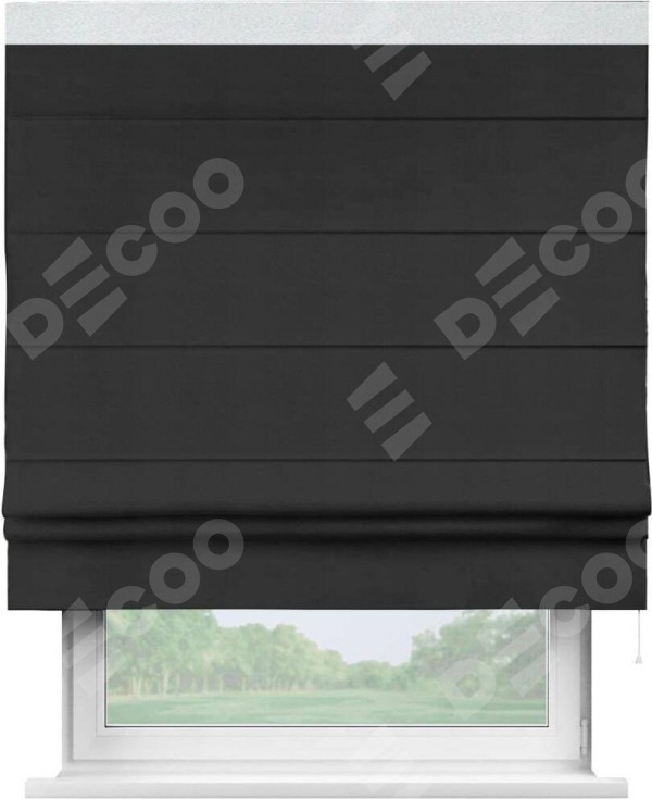 Римская штора «Кортин» с кантом Кинг, для проема, ткань блэкаут однотонный черный