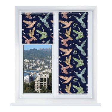 Рулонная штора Мини с принтом Птицы и цветы