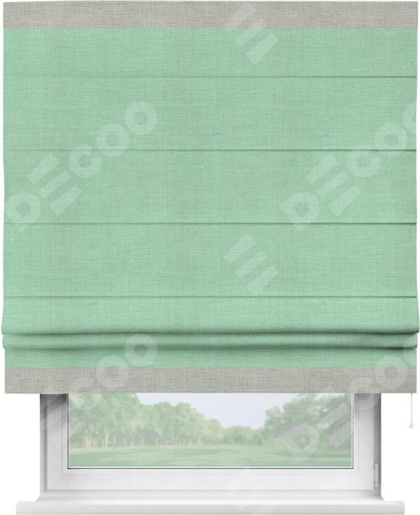 Римская штора «Кортин» с кантом Горизонт, для проема, ткань лён светло-бирюзовый