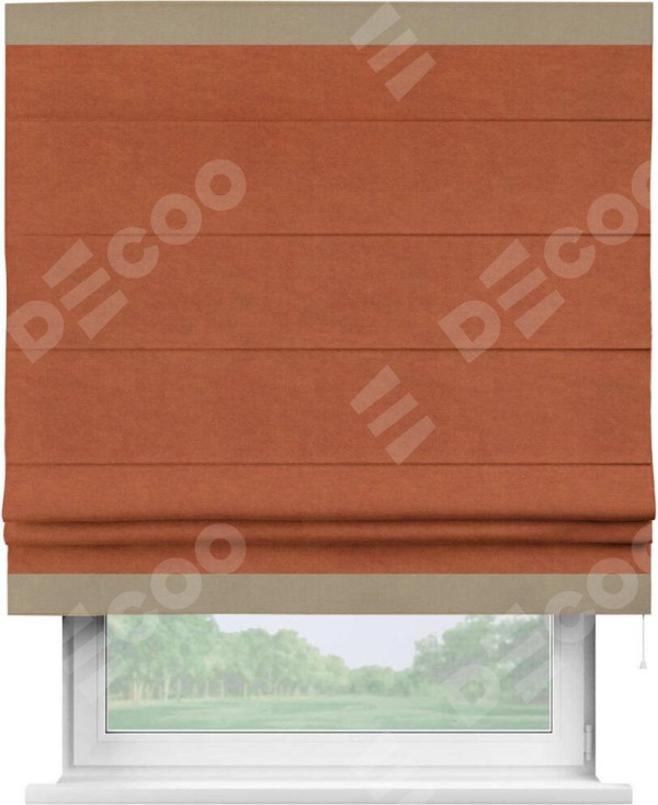 Римская штора «Кортин» с кантом Горизонт, для проема, ткань вельвет терракотовый