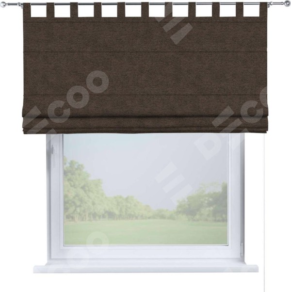 Римская штора «Кортин», твид блэкаут тёмно-коричневый, на петлях