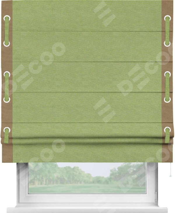 Римская штора «Кортин» с кантом Стрим Дуо (люверсы с пояском), для проема, ткань лён димаут, салатовый