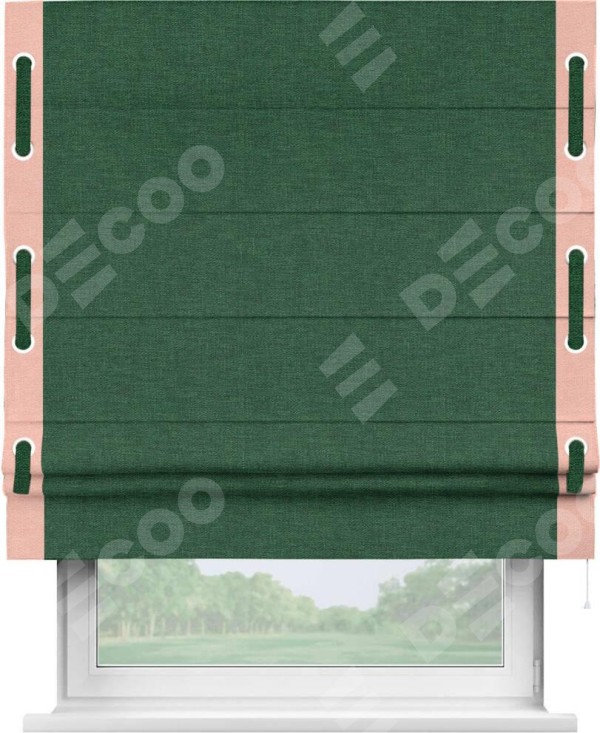 Римская штора «Кортин» с кантом Стрим Дуо (люверсы с пояском), для проема, ткань лён серо-зеленый