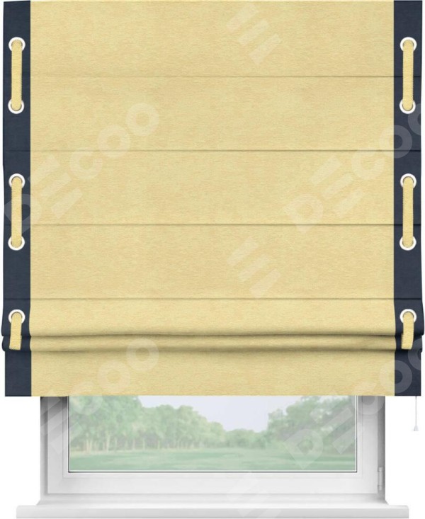 Римская штора «Кортин» с кантом Стрим Дуо (люверсы с пояском), для проема, ткань софт однотонный золотой