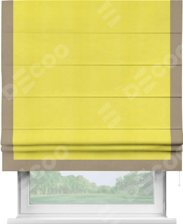 Римская штора «Кортин» с кантом Виктория, для проема, ткань вельвет cветло-желтый