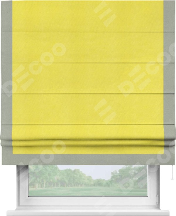 Римская штора «Кортин» с кантом Виктория, для проема, ткань вельвет cветло-желтый