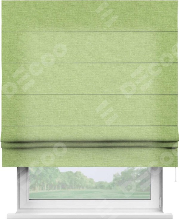 Римская штора «Кортин» для проема, ткань лён зелёный