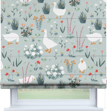 Римская штора «Кортин» для проема «Гуси на лугу»