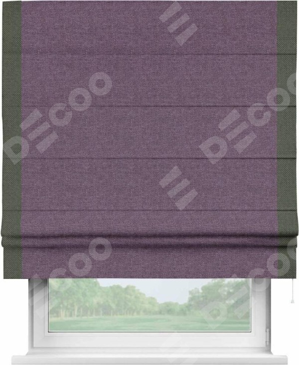 Римская штора «Кортин» с кантом Стрим Дуо, для проема, ткань лён димаут, брусника