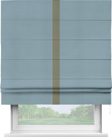 Римская штора «Кортин» с кантом Хайвэй, для проема, ткань блэкаут однотонный серо-голубой