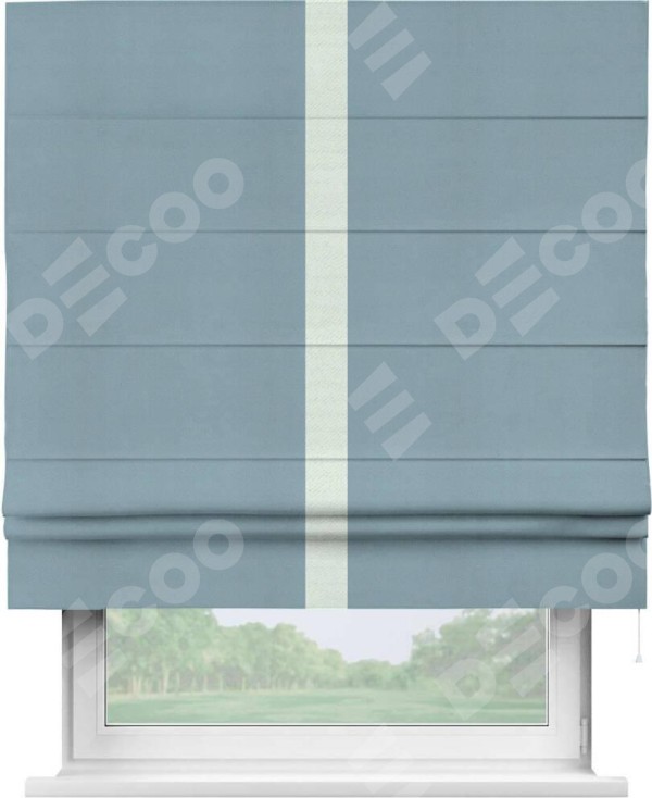 Римская штора «Кортин» с кантом Хайвэй, для проема, ткань блэкаут однотонный серо-голубой