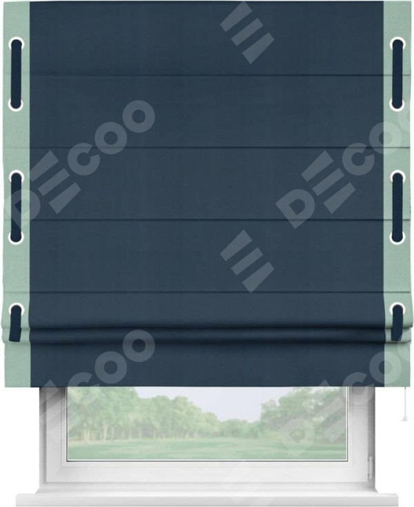 Римская штора «Кортин» с кантом Стрим Дуо (люверсы с пояском), для проема, ткань блэкаут однотонный синий