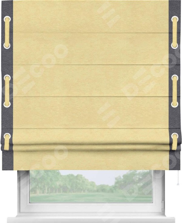 Римская штора «Кортин» с кантом Стрим Дуо (люверсы с пояском), для проема, ткань софт однотонный золотой