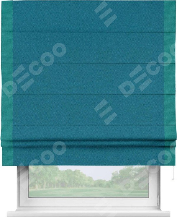 Римская штора «Кортин» с кантом Стрим Дуо, для проема, ткань лён димаут, светло-синий