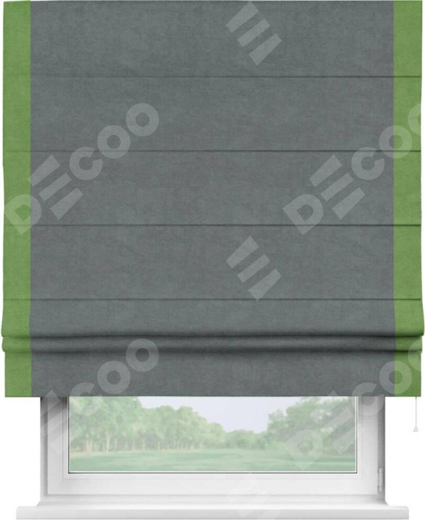 Римская штора «Кортин» с кантом Стрим Дуо, для проема, ткань вельвет серый