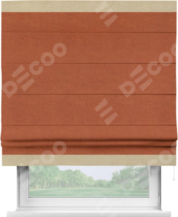 Римская штора «Кортин» с кантом Горизонт, для проема, ткань вельвет терракотовый