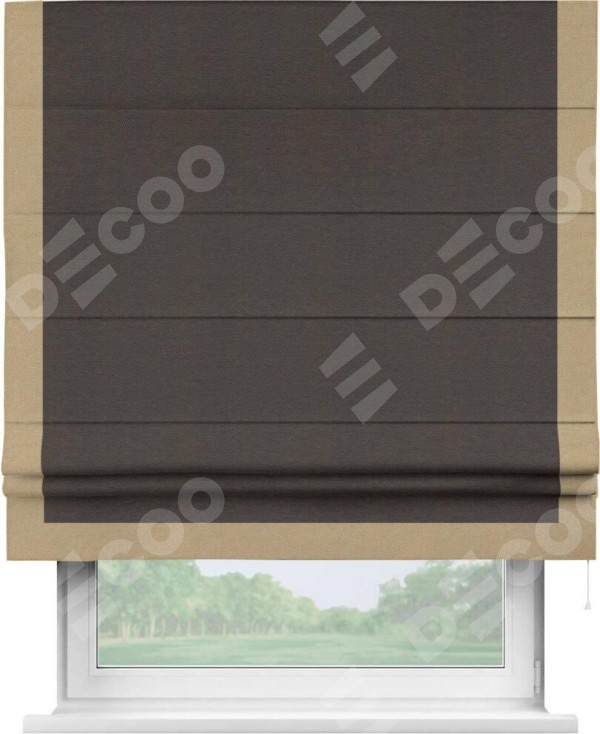 Римская штора «Кортин» с кантом Виктория, для проема, ткань лён димаут, венге